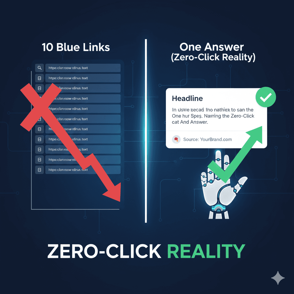 Visual representation of the zero-click search trend showing how users get answers directly on search results pages without clicking through to websites